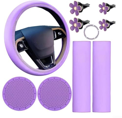 Ensemble esthétique d'accessoires d'intérieur de voiture - 10 accessoires essentiels incluant une housse de volant élégante et des supports pratiques (violet)