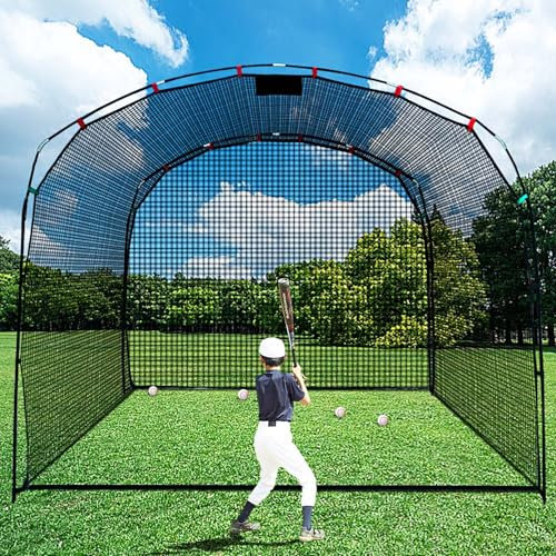 8ft x10ft x13ft Baseball & Softball Batting Cage for Backyard - Portable Heavy Duty Hitting Net with Carry Bag Easy Setup & Lightweight Design Youth & Adult Training Practice Net