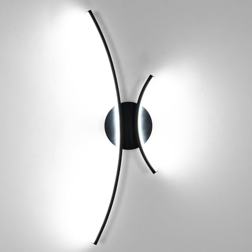Goeco Applique Murale Intérieure LED, 18W 2000lm Lampe Murale Noir Moderne, Lumière Blanche Froide 6500k, Luminaire Mural LED pour Chambre à Coucher Hall d'Entrée Salon Escaliers, 58 cm