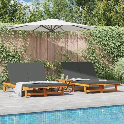 Brokky 3325189 Lettino Doppio da Sole con Ruote e Cuscino in Legno Massello di Acacia Set di mobili da Giardino Divano per Esterno angolare terazzo Balcone