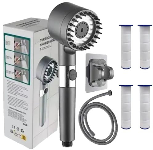 Alcachofa de Ducha con Filtro Para Zonas de Agua Dura - Cabezal Ducha con Filtro de Ducha Antical y Cloro Alcachofa Ducha con Manguera 3 Modos + 1 - Alcachofa Ducha Alta Presión Para Pisos Altos