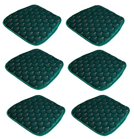Garden Chair Cushions Set of 6, Non-Slip Dining Chair Pads, Thick Upholstered Seat Cushions with Ties, Stylish Green Color for Comfort and Style