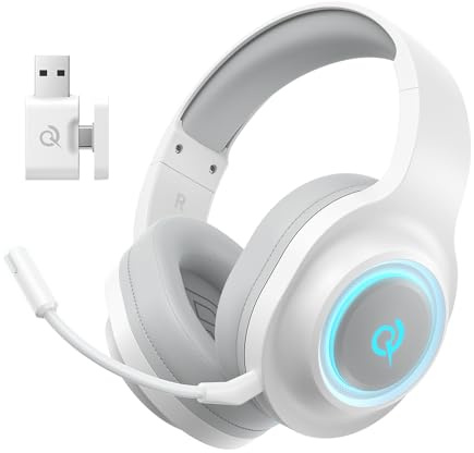 QCY HEROAD V200 Gaming Headset,2.4GHz Wireless Headset mit mikrofon für PS5,PS4,PC,Switch,Abnehmbares Noise Cancelling mit Mikro,7.1 Surround Sound,240 Stunden Akkulaufzeit,RGB Lichter