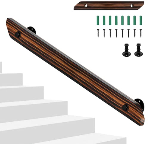 Hebitod Pasamanos de madera de pino, 100cm Barandilla de escalera Wood Pasamanos de madera antideslizante con soportes de pared Material de montaje, Barandilla para escaleras Balcón, Marrón