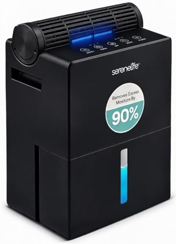 SereneLife 91 OZ Dehumidifier For Home | Covers 1200 SQ FT For Basements, Bedrooms, Bathrooms & Offices | Includes Removable Natural Dehumidifier For Closet | Set Timer, Sleep Mode & Humidity | Black