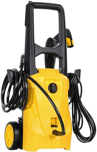 Outsunny Hidrolimpiadora de Alta Presión 1600W, Presión 120 Bar, Caudal 390 L/h, con Bomba de Aluminio, Parada Automática, Manguera 3 m, Boquilla Ajustable, Ruedas para Hogar, Jardín, Coche, Amarillo