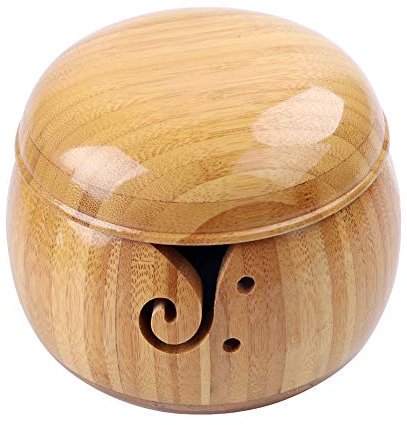 Bambus-Strickschale, handgefertigt, mit abnehmbaren Deckel und Löchern, Wollstrick-Aufbewahrungsschale für Handarbeiten, Häkeln, Stricken, Heimdekoration, 15,5 x 9,4 cm