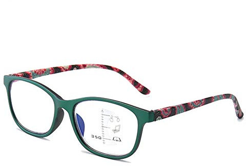 XINXD Progressive Multifocal Green Reading Glasses Blue Light Blocking Computer Reader, Trendy Ladies Color Pattern Spring Hinge Visual Aid, 1.0, 1.5, 2.0, 2.5, 3.0