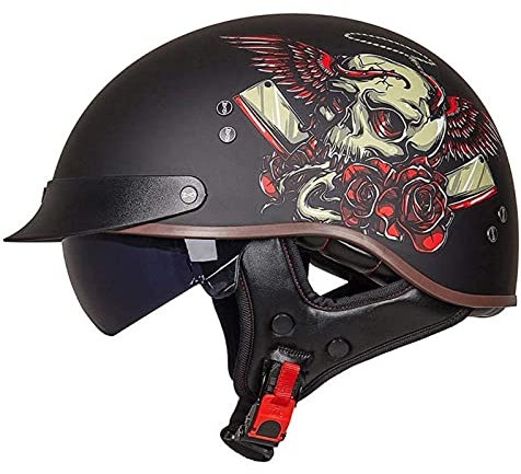 Sebasty Halbschalenhelm mit ECE Motorradhelm Herren Damen Brain Cap Retro Motorrad Jethelm Halbhelm Halbschale Helm Rollerhelm Chopper Scooter Helm Sturzhelm mit Visier 6,L