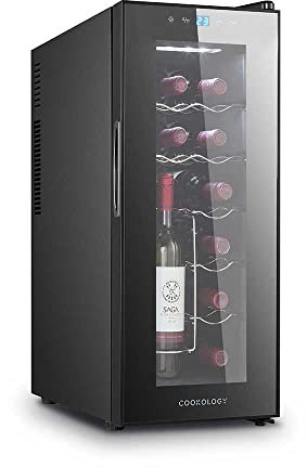 Cookology CWTE12BK 12 Bottle Thermo Electric Wine Cooler and Chiller for Counter Top, Digital Temperature Control, Less Noise and No Vibration - in Black