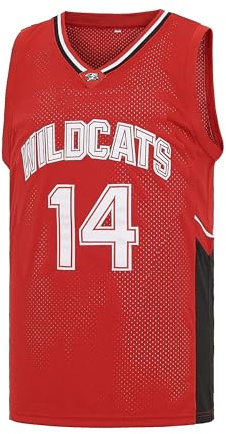 MEBRACS Wildcats Basketball Jersey for Men 14 Troy Bolton 8 Chad Danforth High School Costume, 14 Red, S