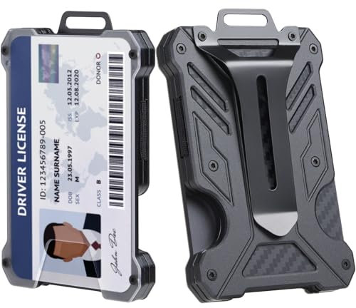 1TG Tactical Ausweishalter, Kartenhalter, Ausweishülle Kohlefaser für ID, Kreditkarten, 1-15 Karten Kapazität, Schwarz