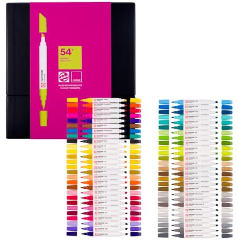 Talens | Pantone Marker 54er Set | Dual-Tip-Stift mit Pinselspitze und Keilspitze | Wasserbasierte, pigmentierte Tinte in Pantone-Farben
