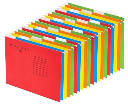 GUOKOFF Foolscap Cartelle Sospese, 20 Pezzi Cartelline Sospese in Carton con Linguette e Inserti, Cartelle Sospese FC, Cartelle da Appendere per Schedario, Ufficio, Scuola