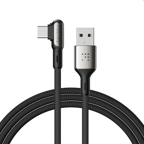 VOLTME Cavo Stark Cavo USB a USB C PD Forma a L 60W nylon intrecciato 2,0 m (nero), cavo di tipo C 90 gradi QC 3.0 ricarica rapida compatibile con Android, Galaxy S22, Huawei P30/P20, Xiaomi, ecc