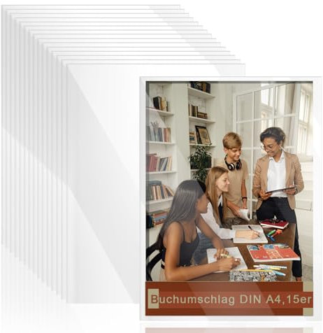 Buchumschlag A4 Transparent 15 stk Buchumschläge für Schulbücher, Hefthülle Buchschoner für den Schutz von Heften, Schulbüchern, Büchern und Notizbüchern