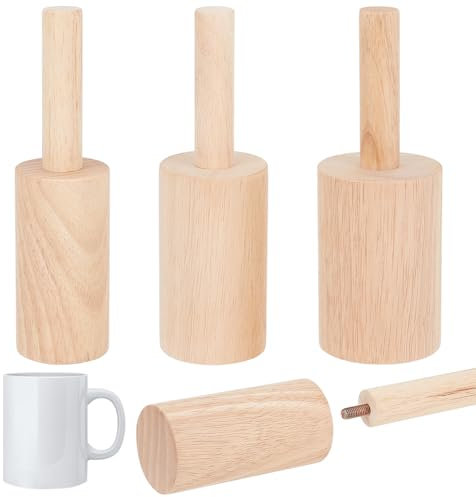 BENECREAT Tassen-Töpferformen in 3 Größen, 6/7/8 cm Innendurchmesser, Tassenformungswerkzeuge aus Holz mit abnehmbarem Griff, Töpferset für die Herstellung von Tassen, Bechern und Vasen