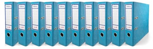 Netuno 10 Raccoglitori a Leva A4 Ekobox Dorso 8 cm Colore azzurro 2 Anelli Cartone Riciclato Marmorizzato Registratori Ecologici per Ufficio scuola Archiviazione Documenti Senza Custodia