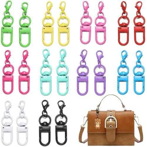 20 Pezzi Chiusure a Moschettone Girevoli, Moschettoni Colorati, Clip per Portachiavi, Moschettone Girevole in Metallo, per Chiavi, Accessori Fai da Te, Borse, Artigianato
