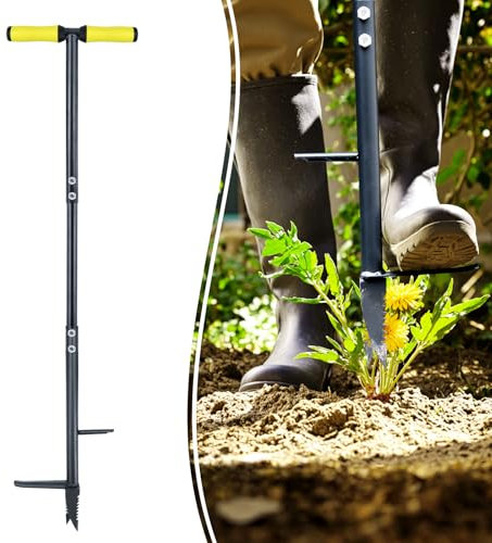 Colwelt Herramienta de eliminación de malezas de 100 cm, extractor de malas hierbas con garra de acero gruesa, herramienta de deshierbe de mango largo con fácil eyector de pies, herramienta de jardín