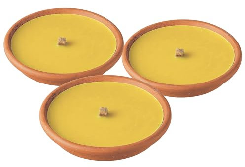 Horeca Candles - Candele alla Citronella da Esterno - Set da 3 Fiaccole in Coccio di Terracotta - Durata 8 Ore - Padella Romana da Giardino, Balcone, Picnic, Campeggio