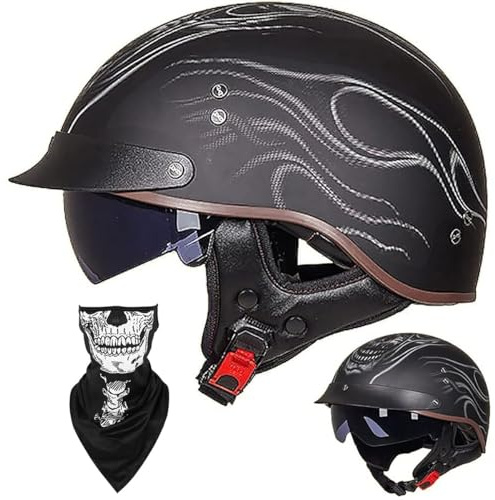 Halvhjälm Öppen Hjälm Brain - Cap Cruiser Chopper Scooter Pilot Jet-hjälm DOT+ECE Certified Personality Retro Harley Motorcykelhjälm Vintage Motorcykelhjälm(D,M=(57~58cm))