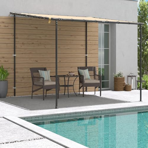 Erommy 3 x 3 m Terrassenpavillon Überdachung,Pergola mit Rahmen aus Stahlframe,mit Wasserdichtem Dach,Winddichtem Seil,Sonnen- und Regenschutz,für Terrasse,Garten,Beige