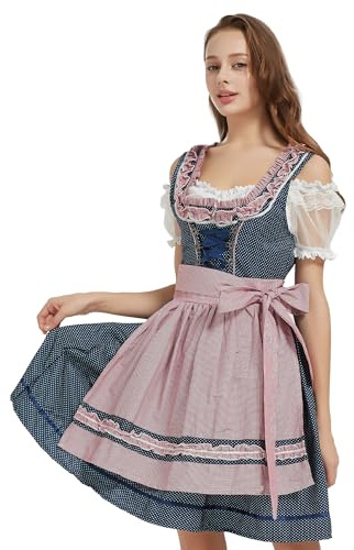 Sanu Belle Dirndl - Costume tradizionale Dirndl da donna, 3 pezzi, per Oktoberfest, Rosa-blu, XL