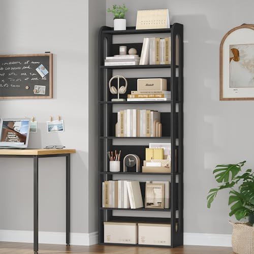 Hzuaneri Libreria a 7 Ripiani, Libreria Soggiorno Legno, Scaffale Portaoggetti Aperto, per Salón, Estudio, Oficin, Dormitorio, 24 x 60 x 182 cm, Nero BC70004X