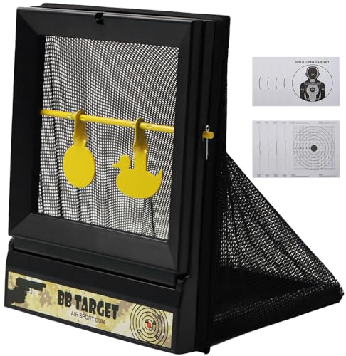 Clianle Cible Pliable pour Airsoft avec Dispositif de récupération. Comprend des cibles en Papier et en métal pour l'airsoft et l'entraînement au tir avec des Pistolets à Billes-Noir