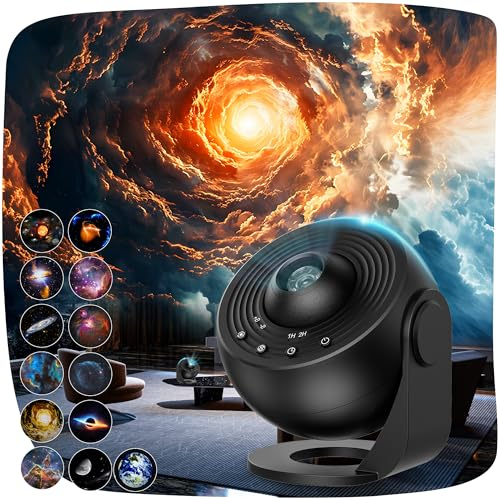 ACICILI Proyector Estrellas Planetario Pro con 13 Discos de Película, Proyector de Galaxias y Estrellas Real con 13 Discos de Película, Luz Nocturna Infantil,Rotación 360 °, Temporizador
