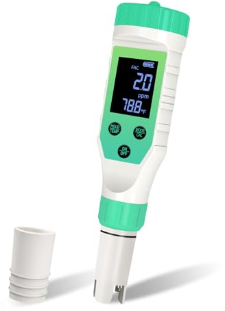 Yewhick Probador digital de agua de piscina, probador de sal de piscina y probador digital de cloro, probador de pH de piscina 7 en 1, probador de salinidad digital FAC para acuarios de agua salada