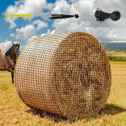 Red de heno para caballos, 5 x 5 pies, estable y resistente al desgaste, pacas redondas para caballos para alimentación apropiada, red redonda adecuada para comederos de heno, malla estrecha (tamaño