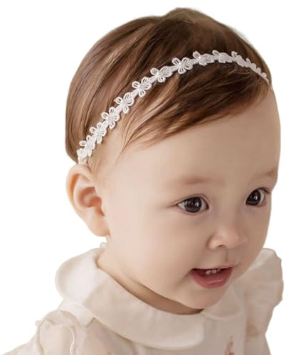 2 Pièces Bébé Bandeaux, Bandeau Élastique pour Fille, Bandeau de Baptême pour Bébé Fille