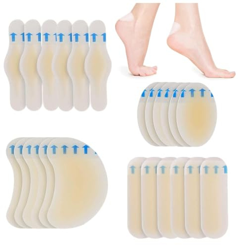 Apósitos para Ampollas,24 PCS Apósitos Hidrocoloides para Ampollas Tiritas Impermeables y Cicatrizantes para Pies Dedos y Talones Prevención de Ampollas y Alivio Rápido