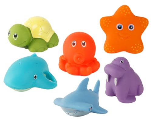 Warmhm Lot De 6 Jouets De Bain pour Bébé Colorés Changeant De Couleur Eau, Animaux Couineurs en Vinyle Robustes, Adaptés Aux Tout-Petits pour Bain Et Jeu Intérieur