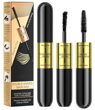 Mascara Schwarz 2-in-1,Wasserdichte Wimperntusche für Volumen & Länge,Natürlicher bis Dramatischer 4D-Look