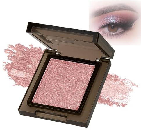 Sparkling Rose Gold Shimmer Eyeshadow Powder - Single Pan Compact with Magnetic Closure & Mirror, Long-Lasting Blendable Formula for Evening Glam Makeup & Special Occasions