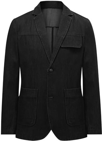 YFFUSHI Mens Denim Regular Fit Stretch 2 Button Blazer | Stretch denim material, No vent,Breathable and lightweight, Casual and business-casual wear
