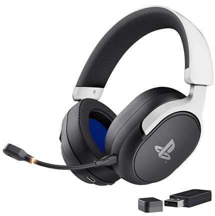 GXTrust 499BW Forta Wireless Gaming Headset [Officially Licensed for PlayStation 5], Ultra-low Latency, 2.4G USB Receiver, 50mm Drivers, 55h Playtime, PS5 Headset with Microphone, Black/White