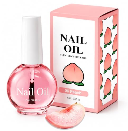 Cuticle Oil for Nails - Sweet Peach Nail Oil 15ml - Cuticle Remover Liquid Built-In Brush - Nourishing nail Care for Strengthening & Hydating Dry Cuticles and Weak Nails, Daily Care & Manicure Routine