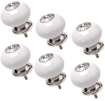 sourcing map 6pcs Ceramic Knobs Vintage Knob Drawer Round Pull Handle Furniture Door Cabinet Cupboard Wardrobe Dresser Decorative White