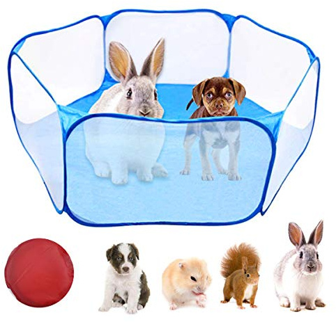 WEONE Portable Small Animals Playpen, Foldable Pet Pens, Breathable & Transparent Pet Exercise Fence for Guinea Pigs, Rabbits, Hamsters, Chinchillas, Hedgehogs, Cats - Blue