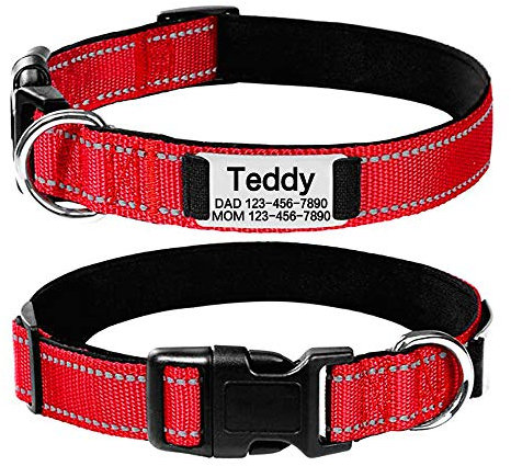 Oncpcare Personalized Dog Collar with Name Plate, No Noise Custom Engraved Pet ID Tags, Reflective Collars Training for Small Medium Large Dogs