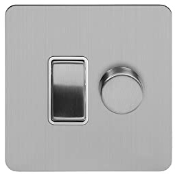Soho Lighting Brushed Chrome Flat Plate Dimmer and Rocker Switch Combo Wht Ins Screwless (2 Way Switch & Trailing Dimmer)