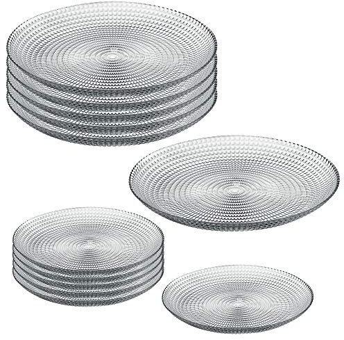 Queensway Home & Dining Dinner Dessert Stackable Serving Clear Glass Plate Dish Set of 6/12 (6xDinner + 6xDessert)