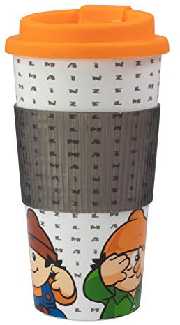 P:os 31731 - Coffee To Go Becher im Mainzelmännchen Design, ca. 17,5 cm hoch, Füllmenge ca. 500 ml, mit TPR Banderole