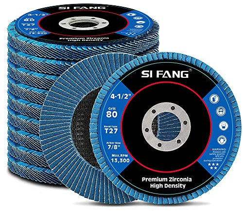 SI FANG 10 Pack Grinding Discs 115 x 22.2mm Zirconia Abrasive Angle Grinder Flap Discs Set, 40 60 80 120 Grit Assorted 4 1/2 inch Sanding Discs for Polishing Grinding Metal Wood Stainless Steel