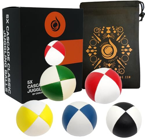 5 x Pro 115g Cascade Classic Juggling Balls - Thud Juggling Balls & Bag - Set of 5 Juggling Balls - White Theme Mix
