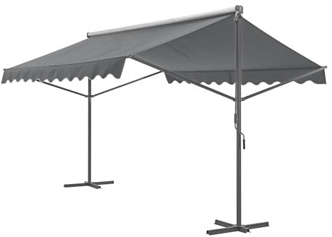Toldo de Pie Parasol Pérgola con Base Patio Jardín Terraza Impermeable Manivela Manual Aluminio Poliéster con PU 400 x 300 x 260 cm Gris Oscuro